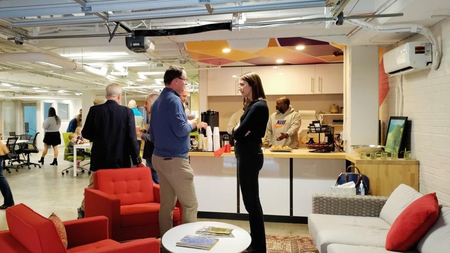 Bright, modern Creator Hub workspace on the Water St. side of the Downtown Mall